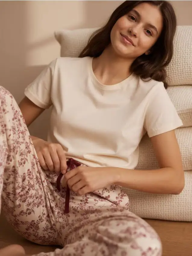 Pigiama in cotone a due pezzi - nude