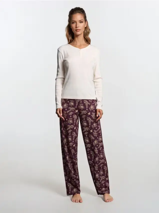 Pigiama in cotone a due pezzi - panna