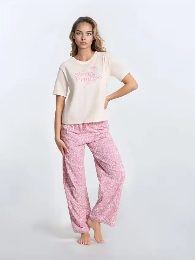 Pigiama in cotone a due pezzi - panna