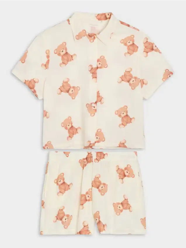 Pigiama in cotone a due pezzi - panna