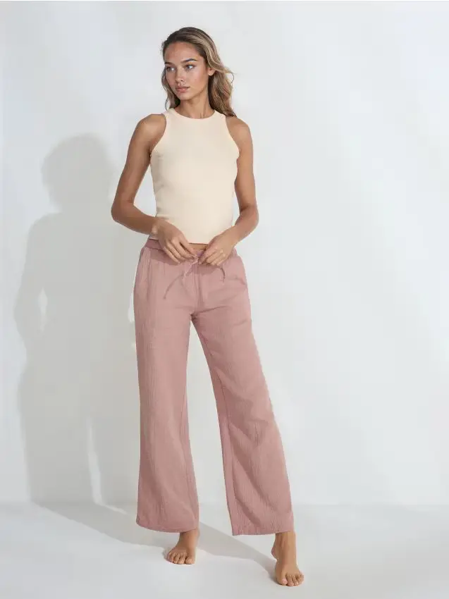 Pigiama in cotone a due pezzi - panna