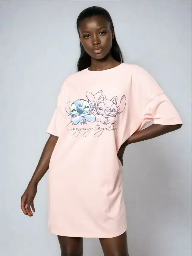 Pigiama in cotone a due pezzi Stitch - rosa pastello