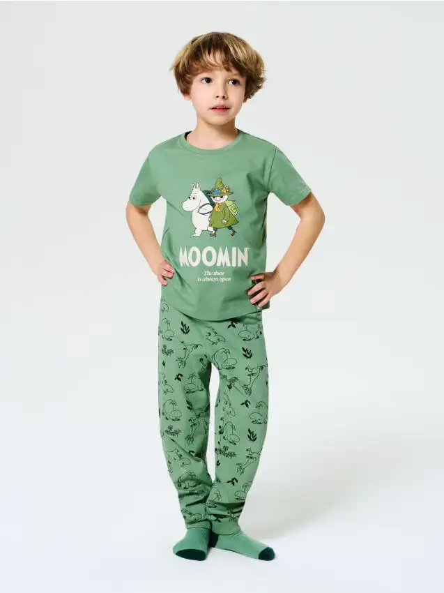 Pigiama in cotone a due pezzi The Moomins - verde acciaio
