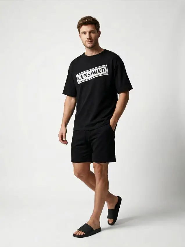 Pigiama in french terry a due pezzi - nero