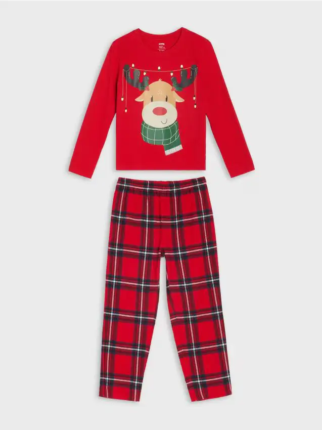 Pigiama natalizio a due pezzi con stampa di renna - rosso