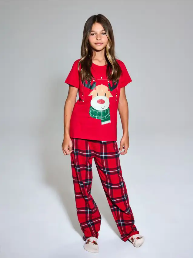 Pigiama natalizio a due pezzi con stampa di renna - rosso