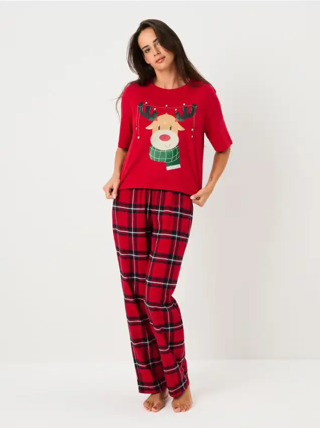 Pigiama natalizio a due pezzi con stampa di renna - rosso