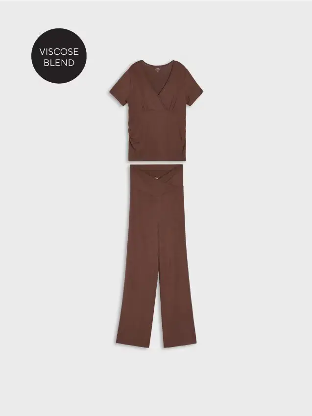 Pigiama premaman in viscosa a due pezzi - marrone scuro