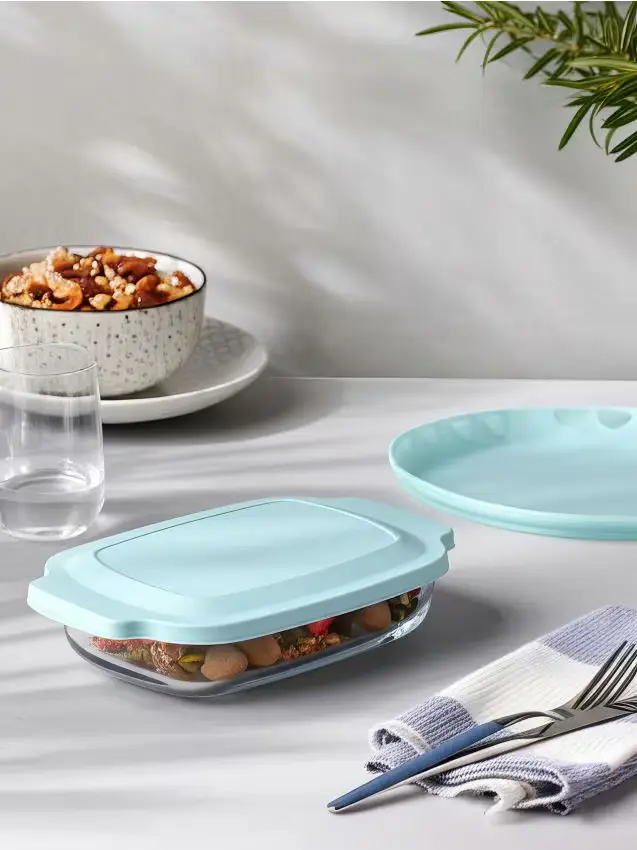 Pirofila resistente al calore con coperchio - azzurro