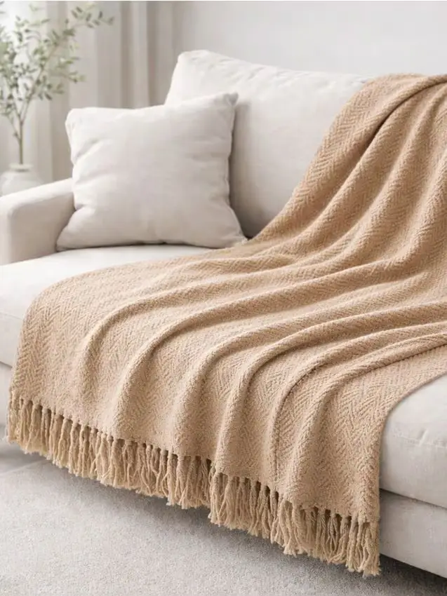 Plaid strutturato con cotone - marrone dorato