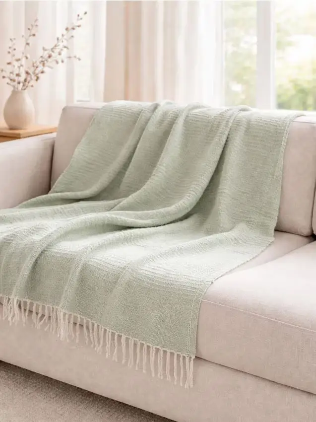 Plaid strutturato con cotone - verde chiaro