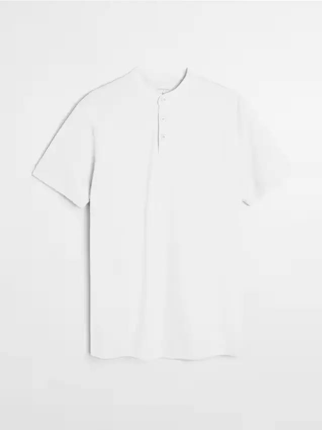 Polo in cotone con colletto alla coreana - bianco