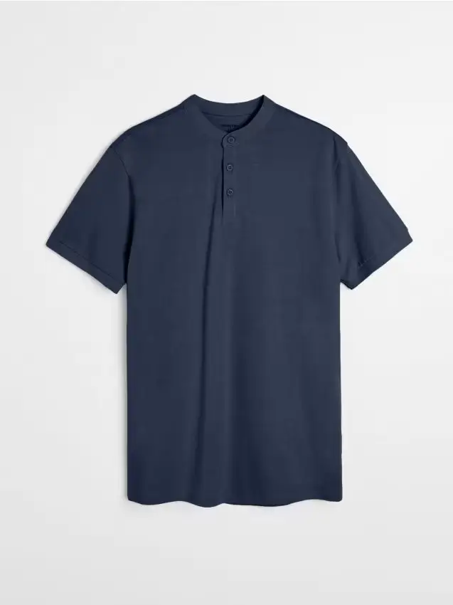 Polo in cotone con colletto alla coreana - grey blue