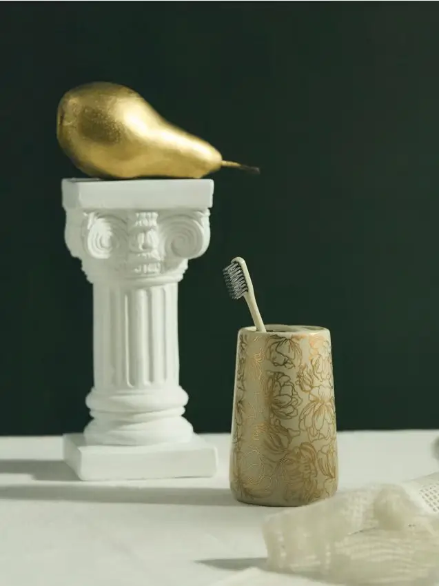 Porta spazzolini con motivo floreale - beige