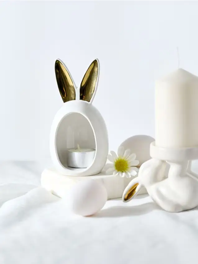 Portacandela pasquale con motivo di coniglio - bianco