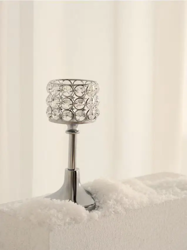 Portacandele di cristallo con piede - argento