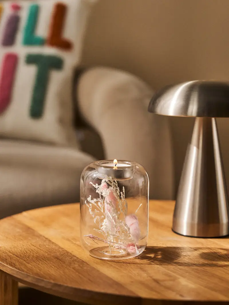 Portacandele trasparente con fiori essiccati - multicolor miniatura 2