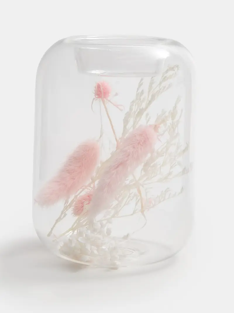 Portacandele trasparente con fiori essiccati - multicolor miniatura 3