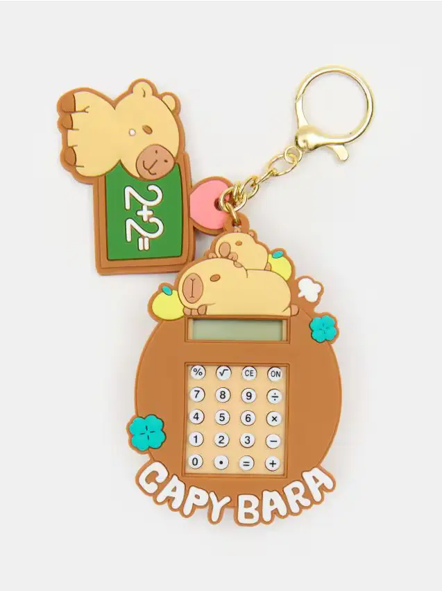 Portachiavi con calcolatrice e motivo capibara - marrone