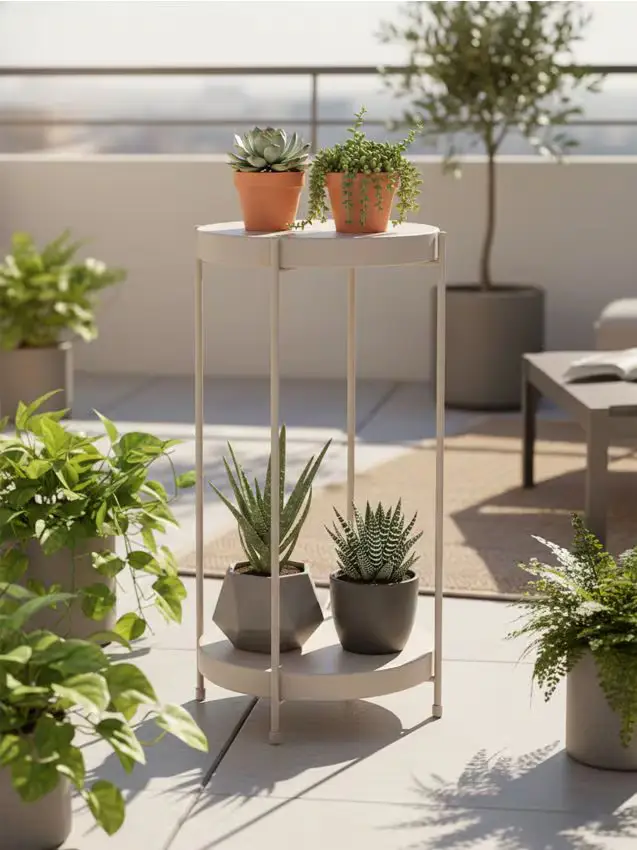 Portafiori in ferro a due livelli - panna