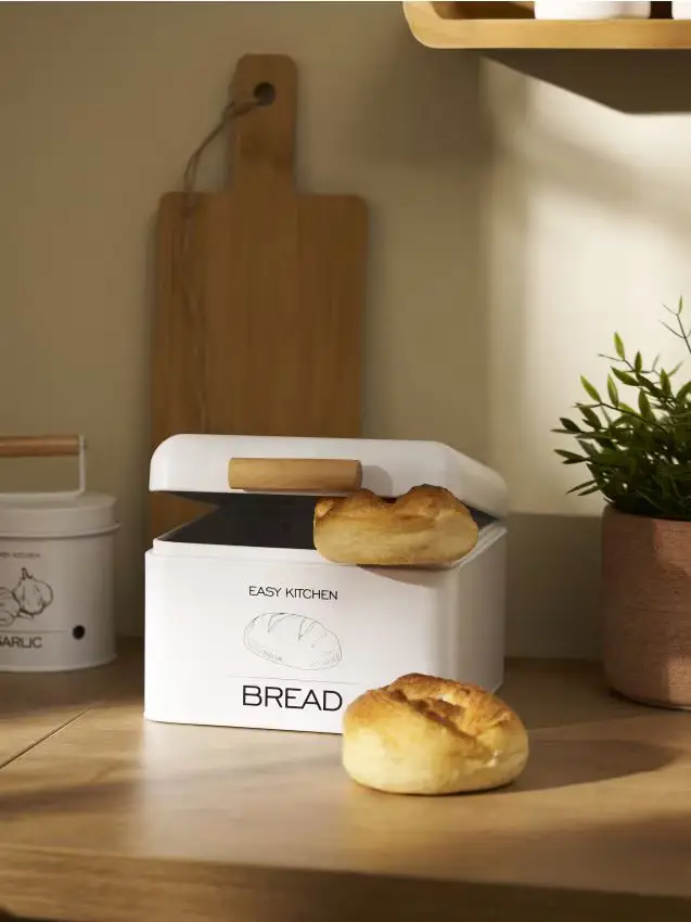 Portapane in acciaio con stampa e coperchio - bianco