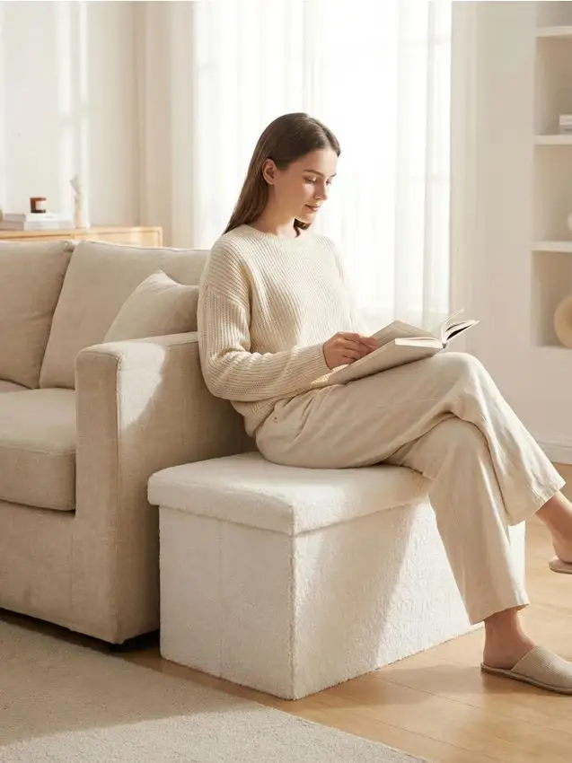 Pouf con funzione contenitore - panna