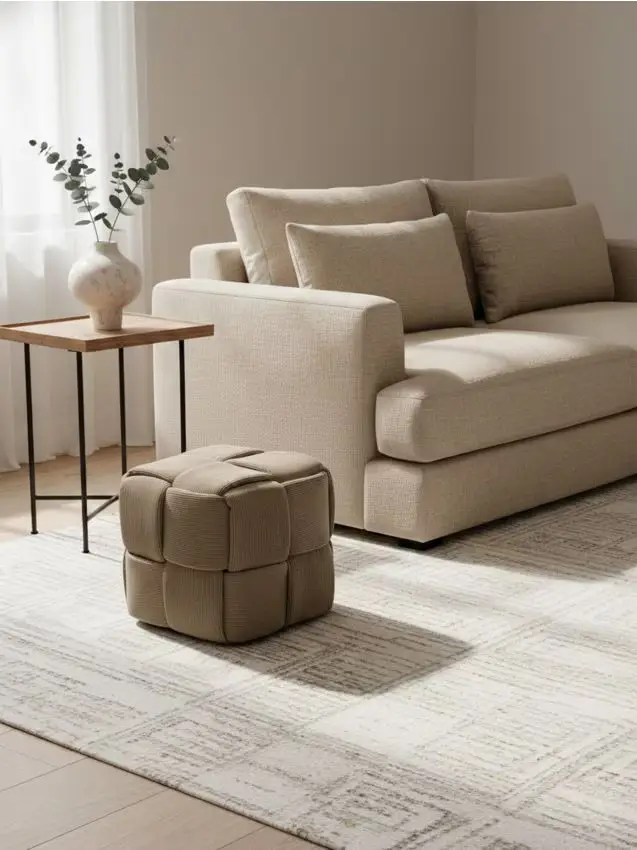 Pouf cubo con cuciture decorative - marrone