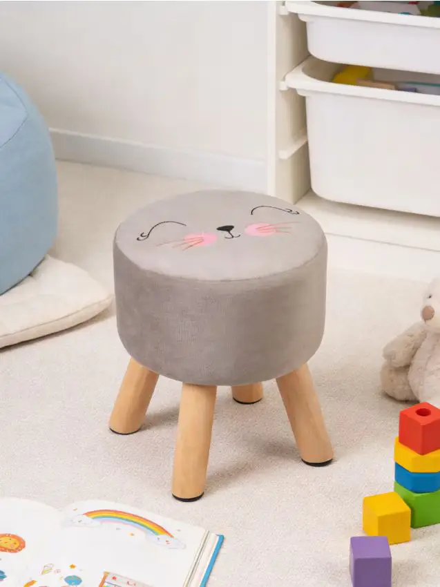 Pouf in velluto con ricamo - grigio chiaro