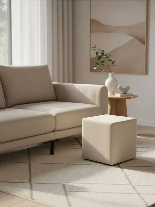 Pouf quadrato con finitura in velluto - panna