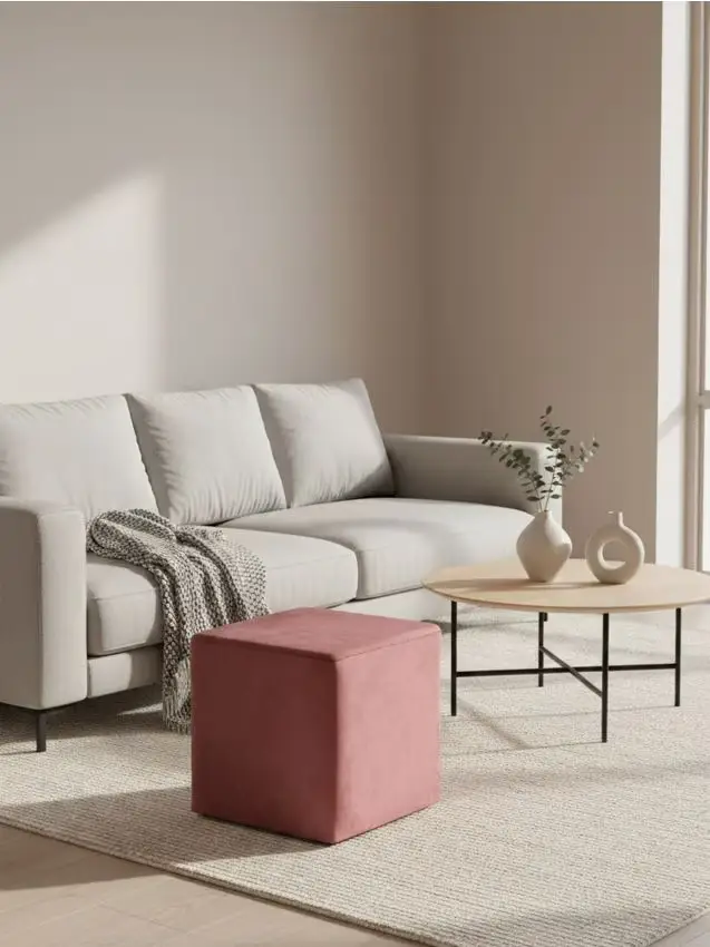 Pouf quadrato con finitura in velluto - rosa cipria