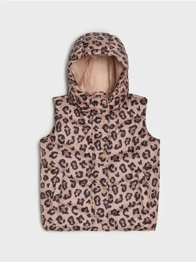 Quilted vest with a hood - beige