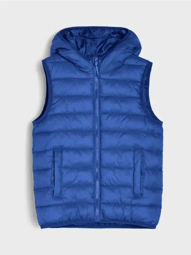 Quilted vest with a hood - blu