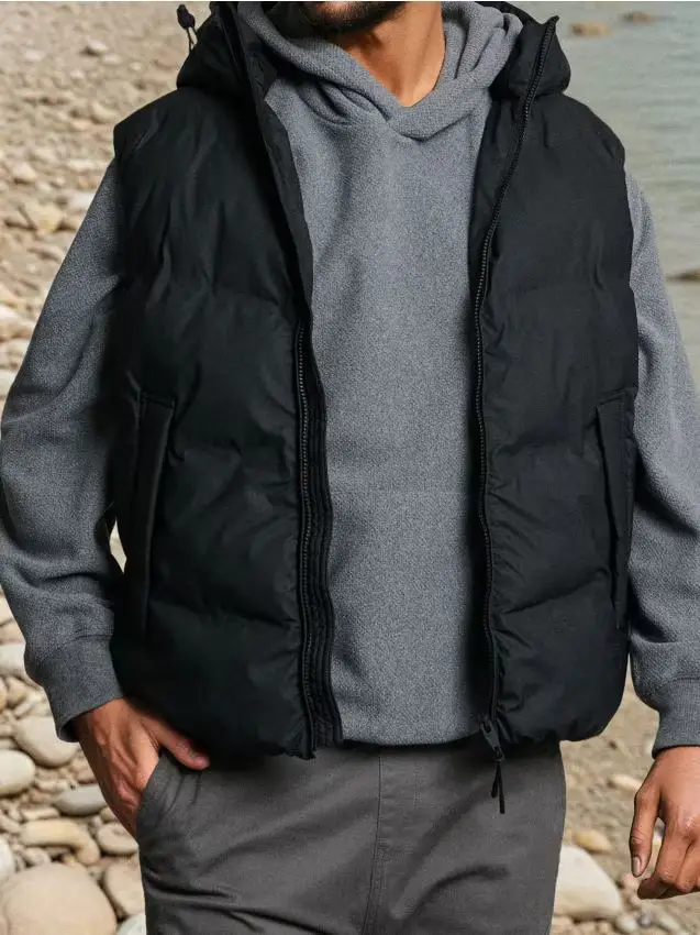 Quilted vest with a hood - nero