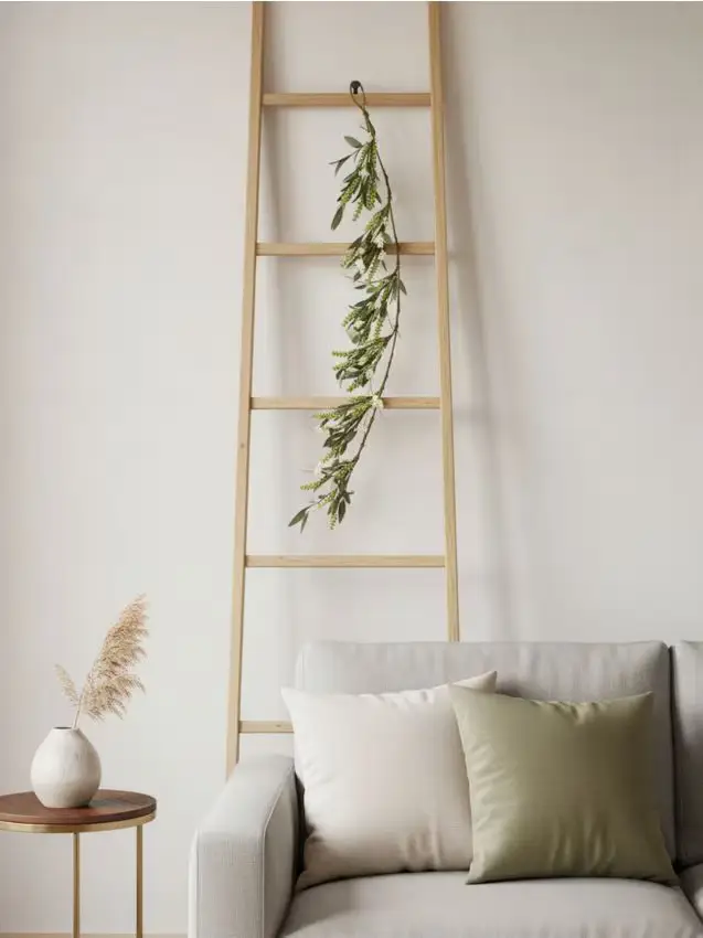 Ramo decorativo artificiale con foglie e germogli - panna