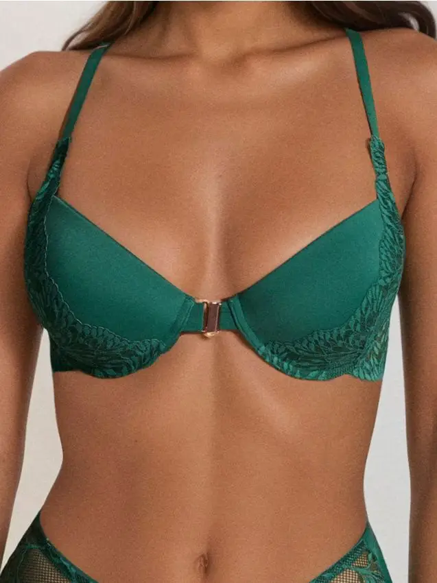 Reggiseno imbottito con schiena decorativa - verde scuro