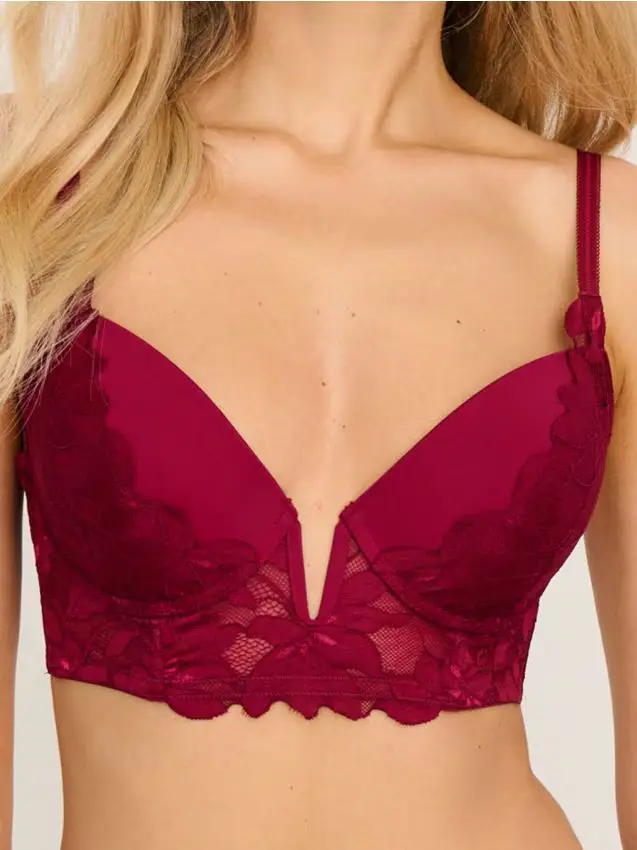 Reggiseno push-up con pizzo - bordeaux