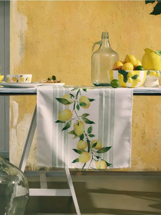 Runner da tavola con motivo di limoni - giallo
