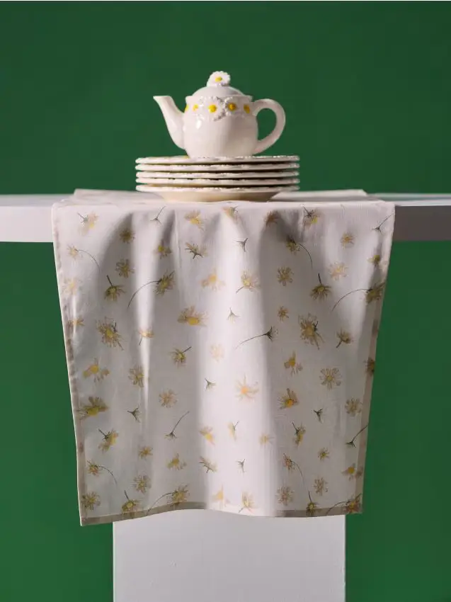 Runner da tavola con motivo floreale - panna