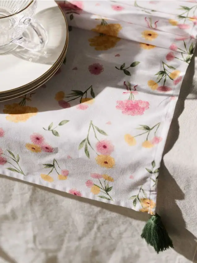 Runner da tavola con motivo floreale - rosa pastello