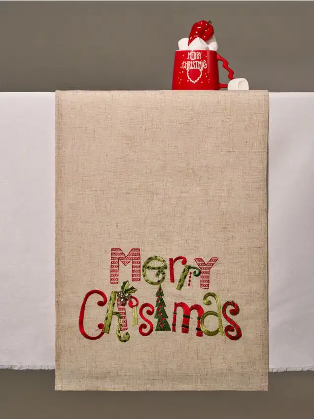 Runner da tavola con scritta ricamata “Merry Christmas” - multicolor