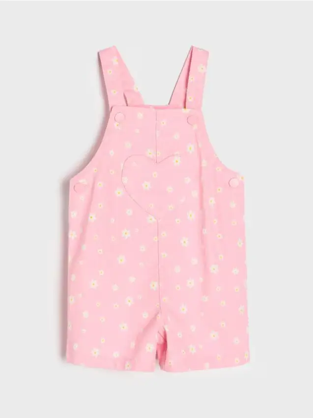 Salopette di jeans con motivo floreale - rosa