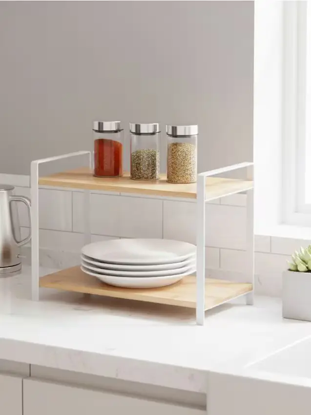 Scaffale a due livelli autoportante - beige