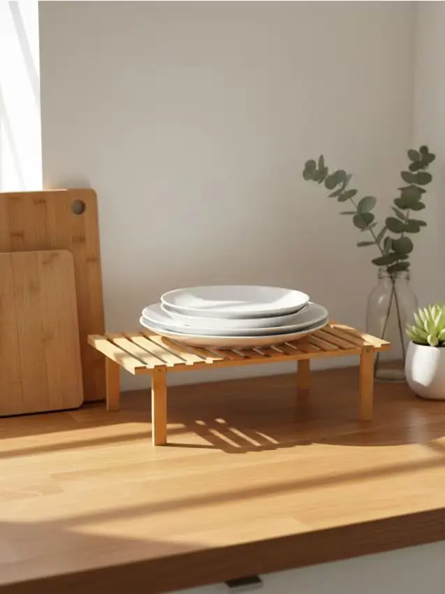 Scaffale in bambù da terra - beige