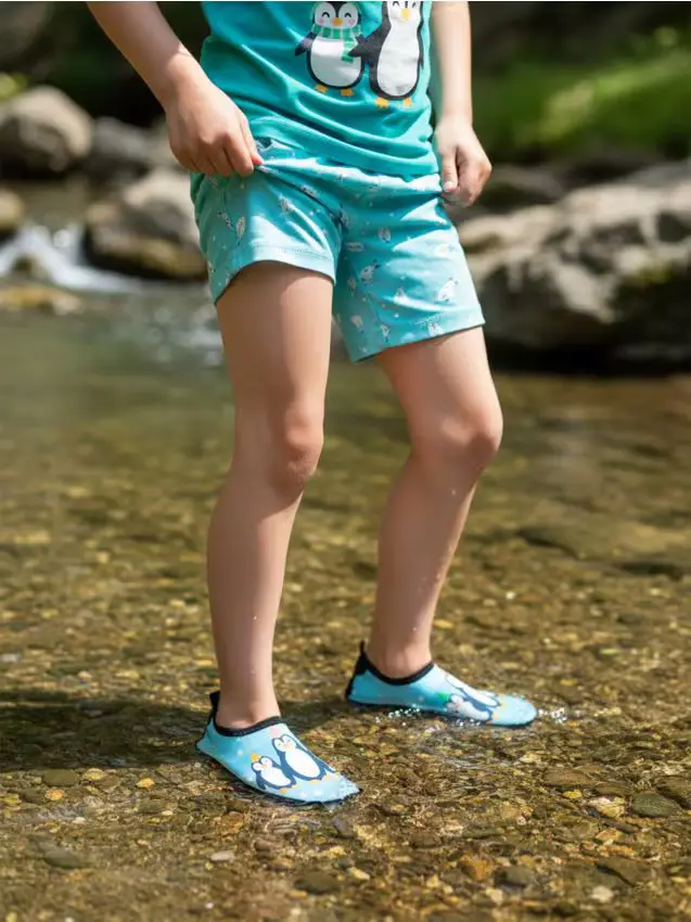 Scarpe da spiaggia con motivo di pinguini - verde pallido