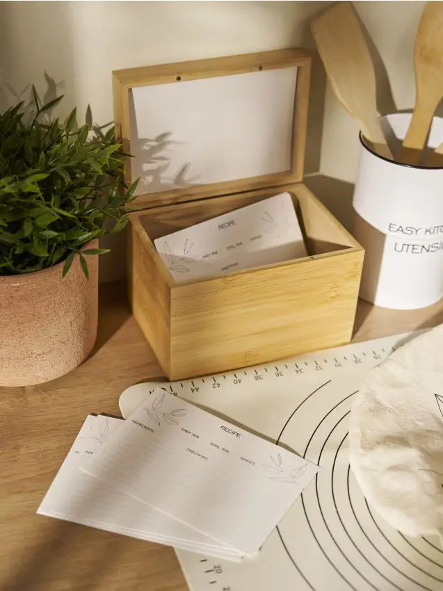 Scatola in bambù per schede ricette 100 pack - beige