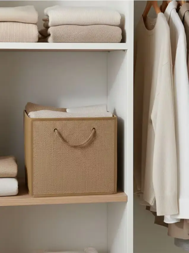 Scatola pieghevole per riporre con manico - beige