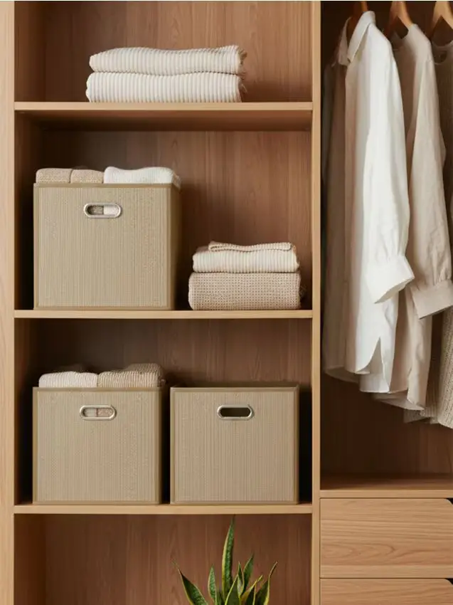 Scatola pieghevole per riporre con manico - beige