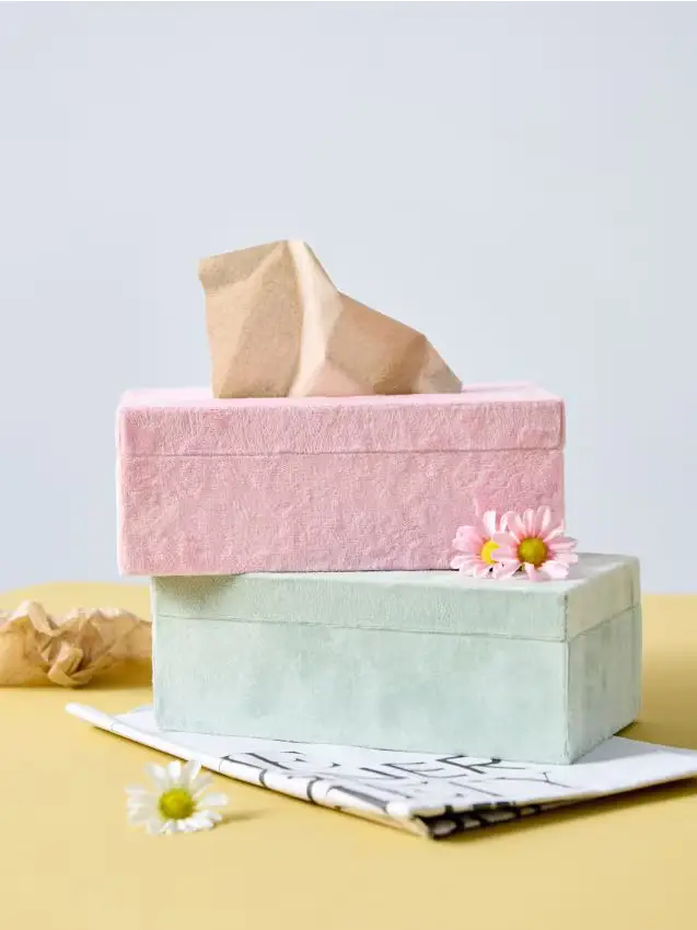 Scatola portafazzoletti in velluto - rosa pastello