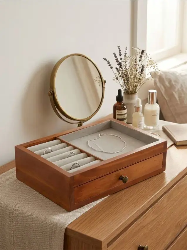 Scatola portagioie con cassetto - beige