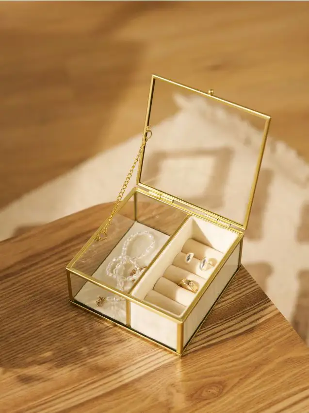 Scatola portagioie trasparente con scomparti - beige